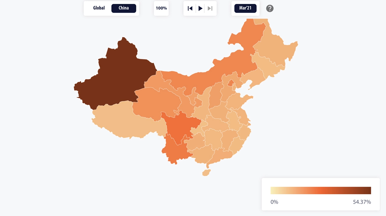 Bản đồ khai thác Bitcoin của Đại học Cambridge cho thấy hash rate của Trung Quốc giảm xuống 46%