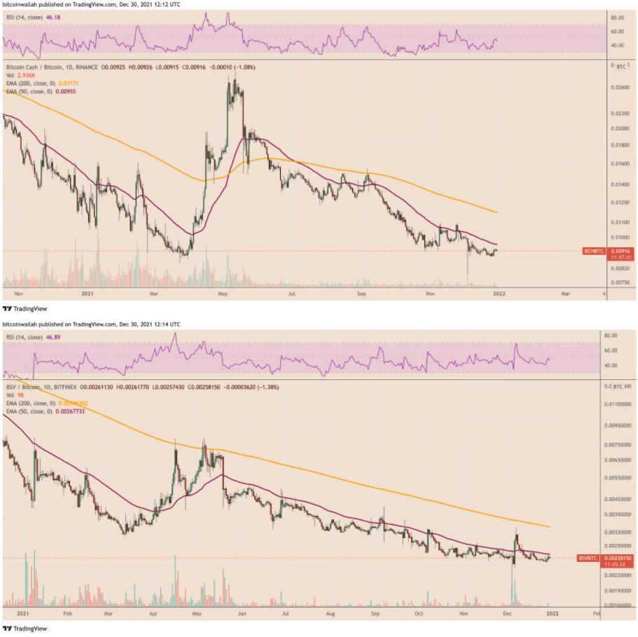 Bitcoin Cash (BCH) và Bitcoin SV (BSV) bị Bitcoin đè bẹp vào năm 2021