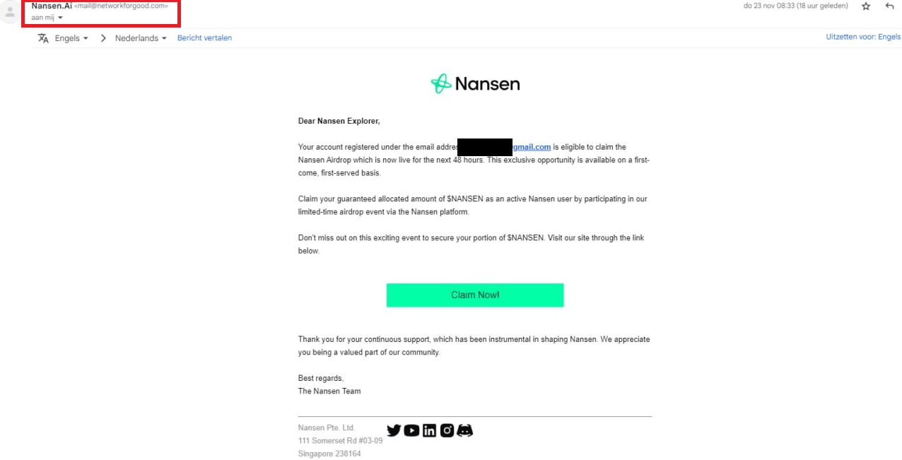 Email lừa đảo Nansen tấn công các nhà đầu tư tiền điện tử