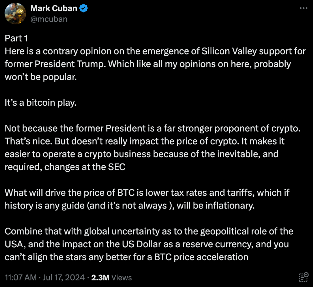 Mark Cuban suy đoán Bitcoin có thể trở thành tài sản dự trữ toàn cầu