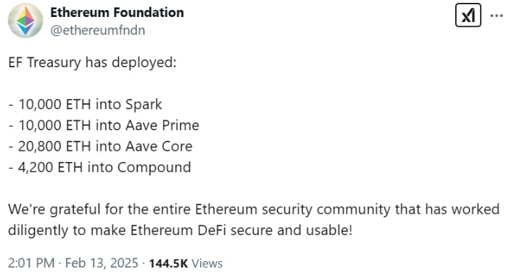 Ethereum Foundation chuyển 120 triệu đô la cho các ứng dụng DeFi 