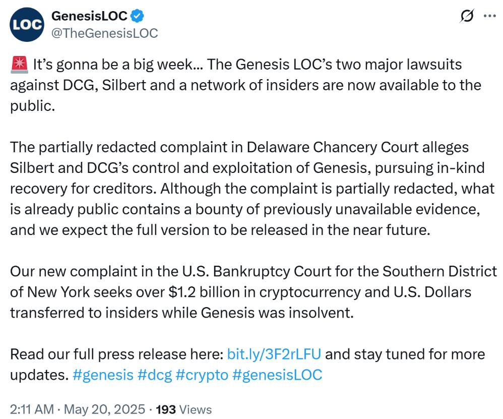 Genesis đệ đơn kiện đòi lại 3,3 tỷ đô la từ DCG và Barry Silbert