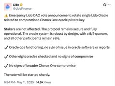 Lido DAO kích hoạt đề xuất khẩn cấp thay thế node oracle bị nghi rò rỉ khóa riêng