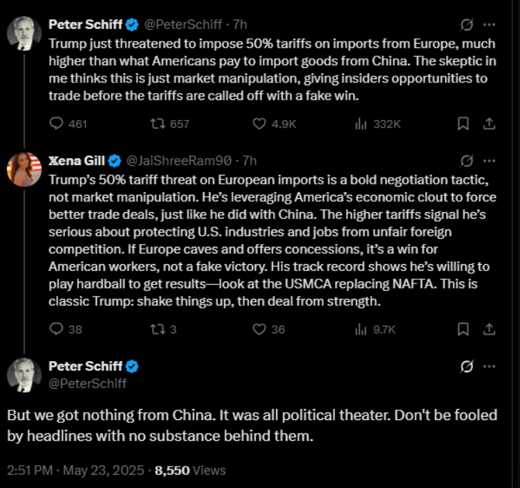Peter Schiff gọi hành động đe dọa áp thuế EU của Trump là 'Thao túng thị trường'