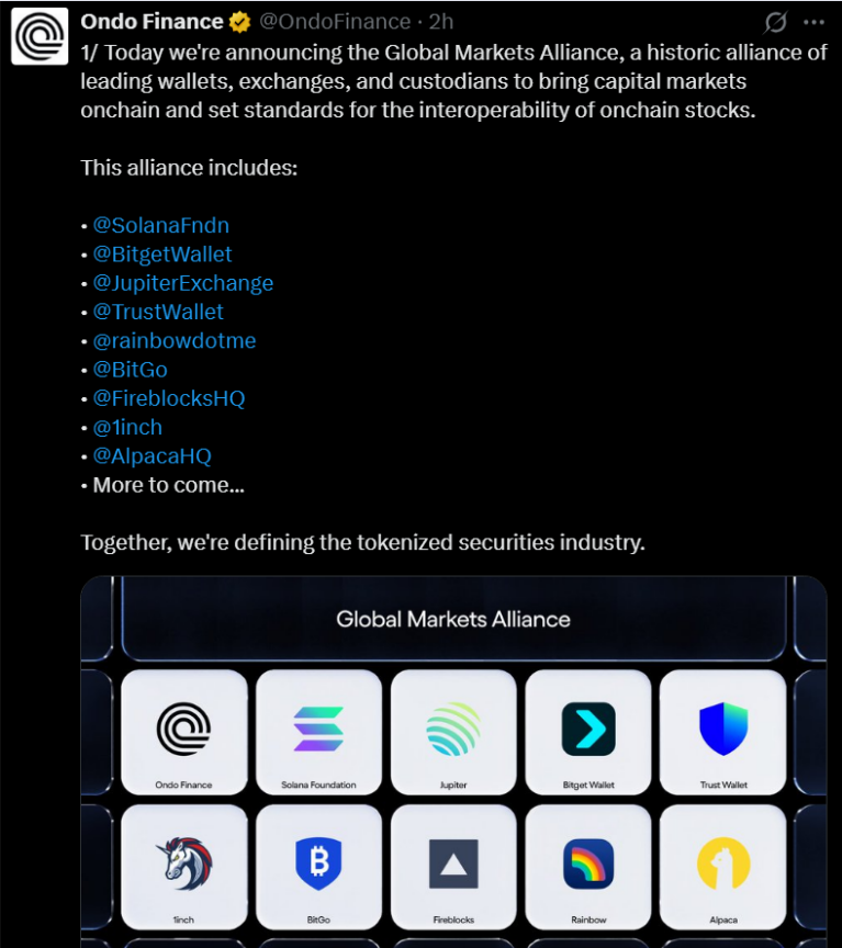 Solana Foundation, Bitget Wallet tham gia ‘liên minh thị trường’ của Ondo Finance
