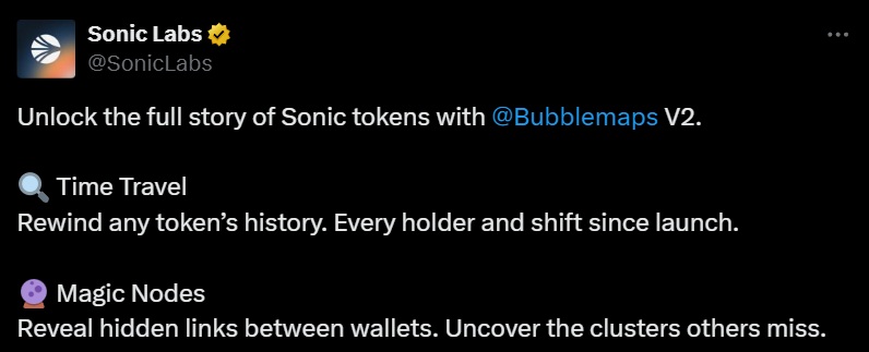 Sonic Labs nâng cao khả năng phân tích On-Chain với tích hợp Bubblemaps V2