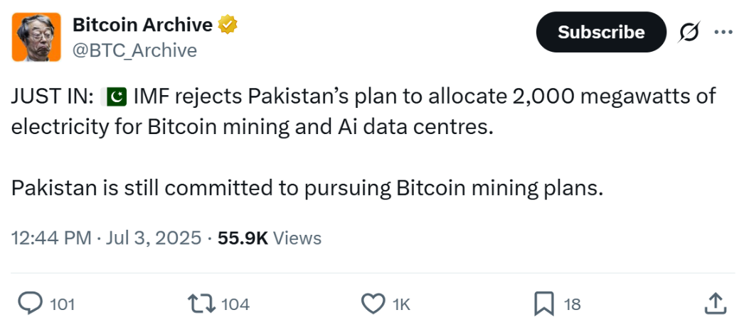Kế hoạch khai thác Bitcoin của Pakistan bị đình trệ khi IMF từ chối trợ cấp điện